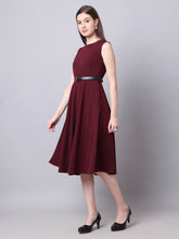 Exude Warmth Fit & Flare Dress with Belt (Wine)